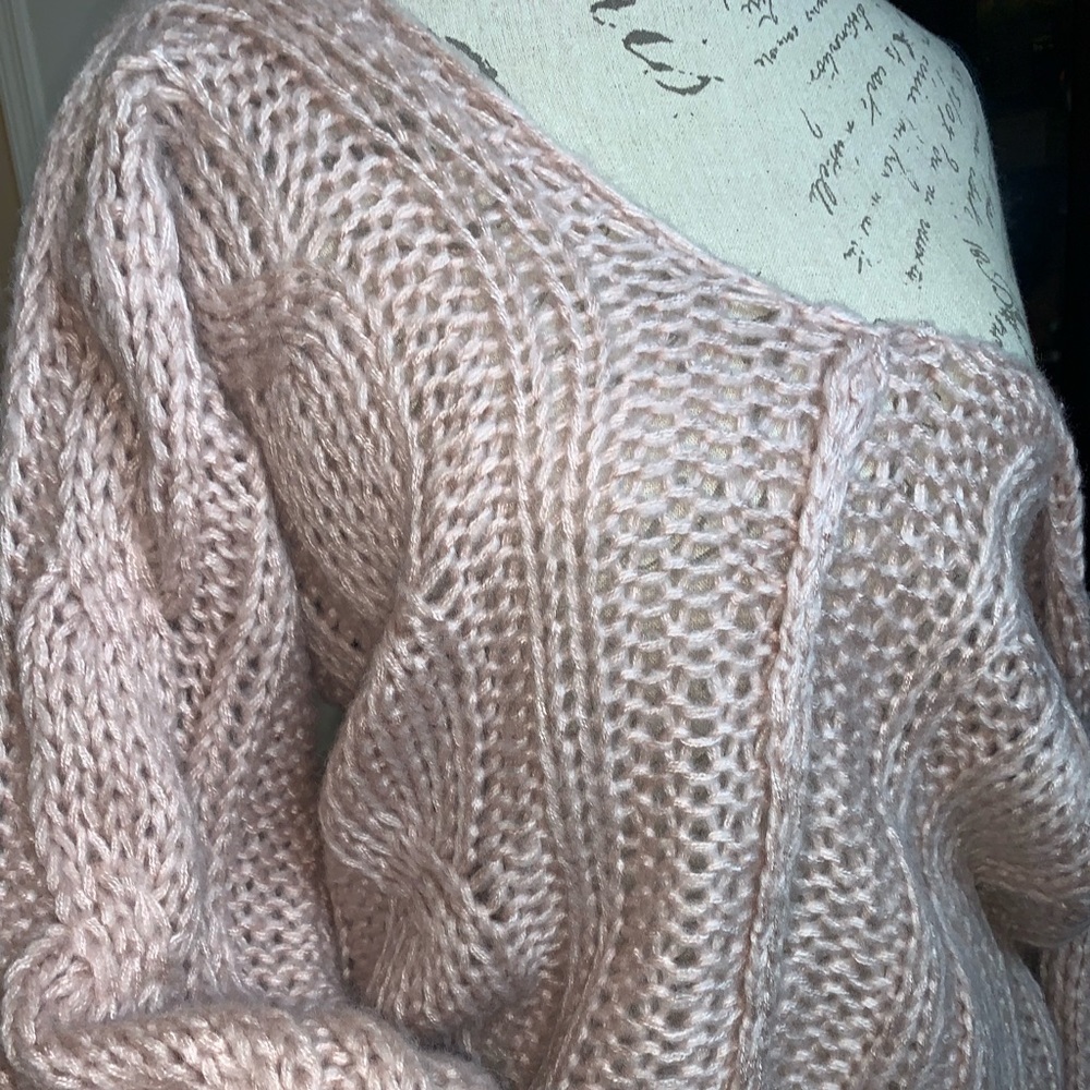Off the shoulder pink knit sweater